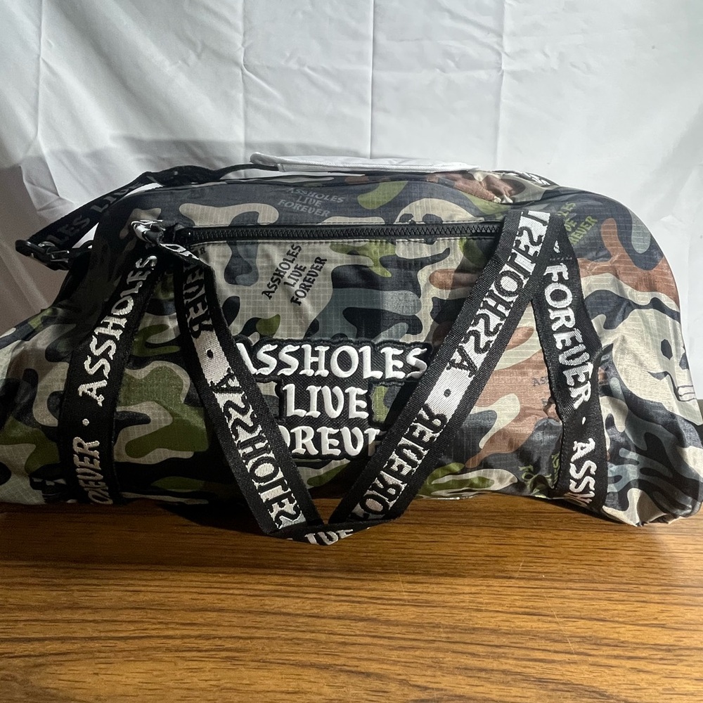 Camouflage A**holes Live Forever Emotional Baggage Duffel Bag Skull